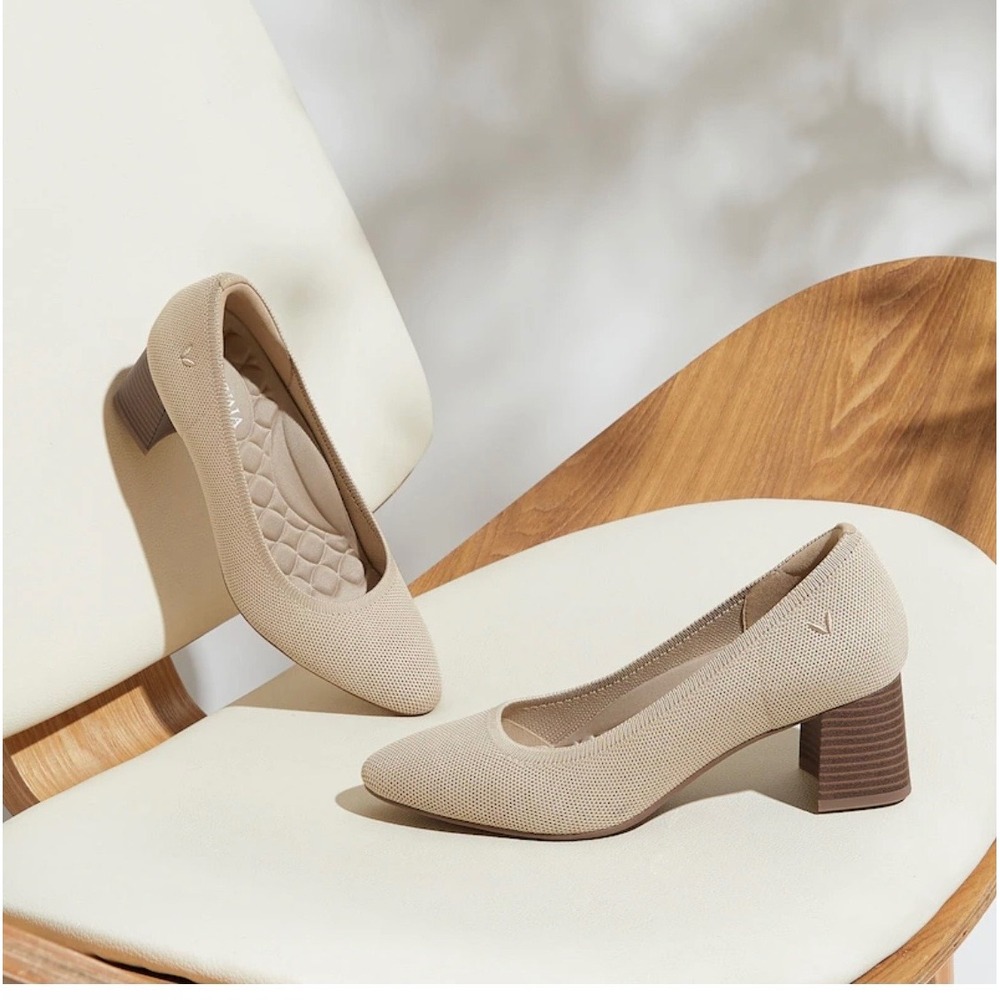 VIVAIA Tamia‎ Almond Toe Block Heel Knit Beige NIB Sustainable Comfort US/10.5 - Picture 2 of 10